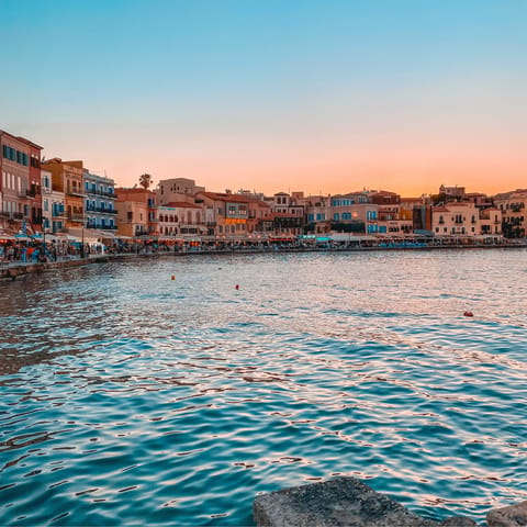 Visit Chania's picturesque Venetian harbour, just a twenty-five minute drive away