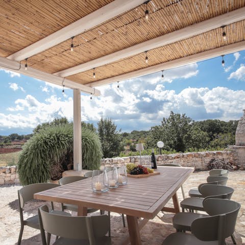 Dine alfresco and admire the beautiful Apulian countryside views