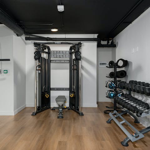Maintain your fitness routine with a workout in the on-site gym