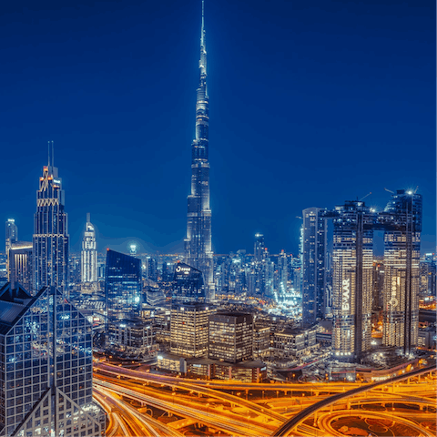 Chase the bright lights of Dubai's downtown, just a short drive away