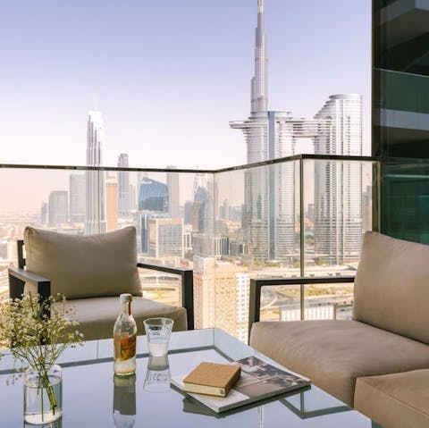 Admire the Burj Khalifa from the private balcony