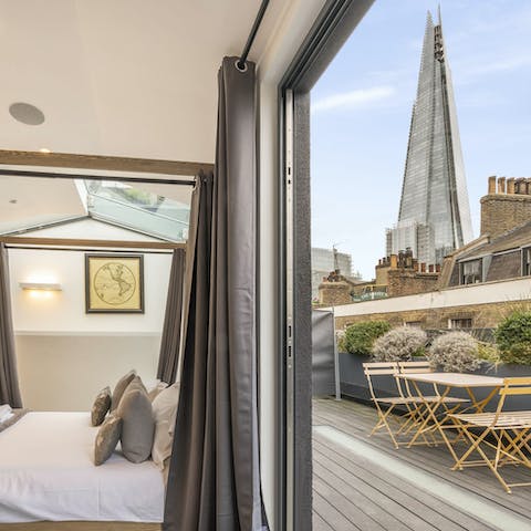 Enjoy direct access to the Shard-facing terrace from the main bedroom