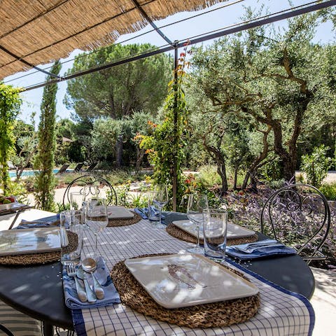 Have an alfresco feast in the shaded dining area