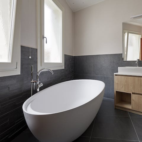 Treat yourself to a pamper session in the freestanding bathtub
