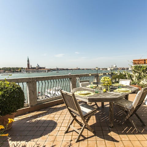 Admire the amazing views from the Biennale Gardens to St Mark's Square from the private terrace