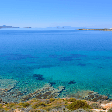 Explore Paros' perfect coastline – Molos beach is a five-minute walk