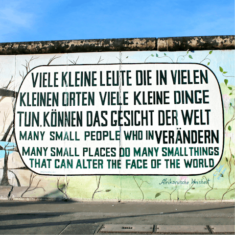 Catch the S-Bahn to Berlin Warschauer Straße and consider the art work of the East Side Gallery