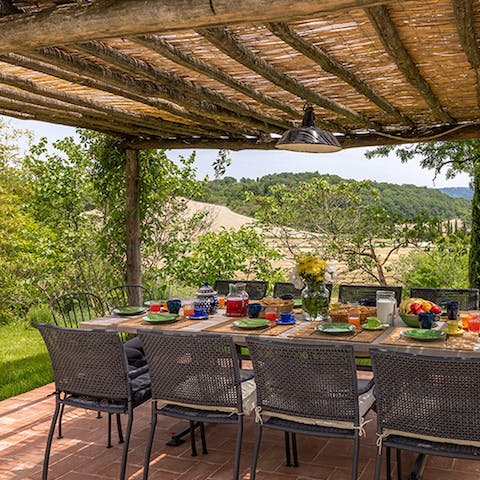 Enjoy a leisurely lunch under the shaded pergola