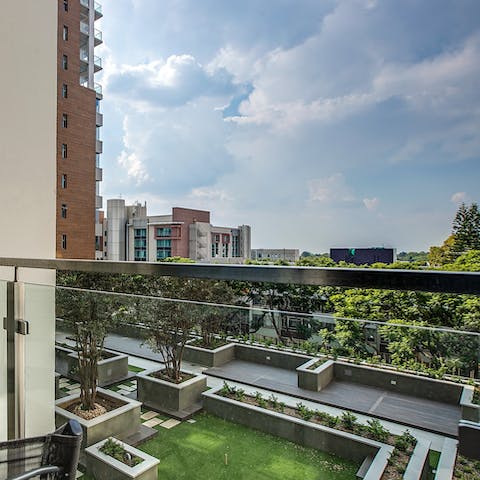 Admire Jozi sunsets from the balcony – it's the perfect spot for a nightcap