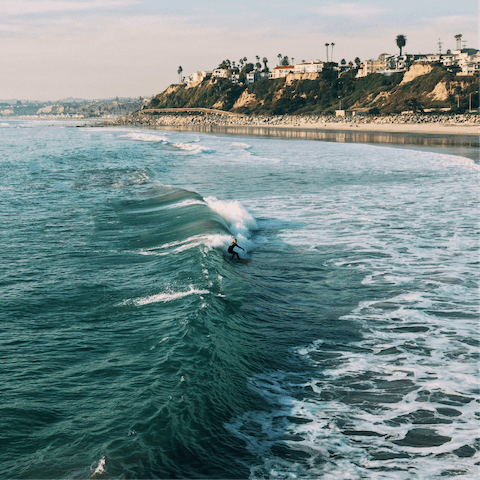 Hit the surf down at San Clemente State Beach, five minutes by car