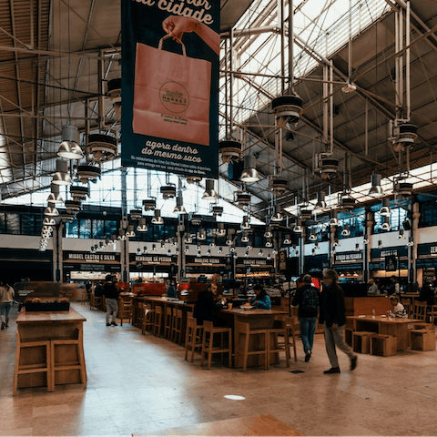 Visit the culinary hub of Lisbon, the Time Out Market, just an eight-minute walk away