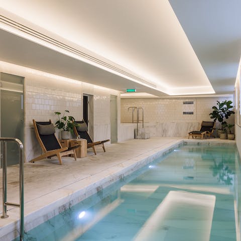 Head down to the building's indoor pool to cool off from the sun