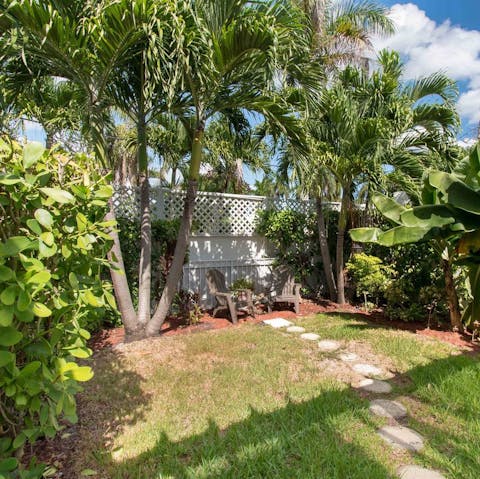 Take a quiet moment in the garden among the tropical plants