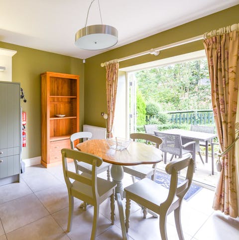 Enjoy breakfast in the sun by the big French doors