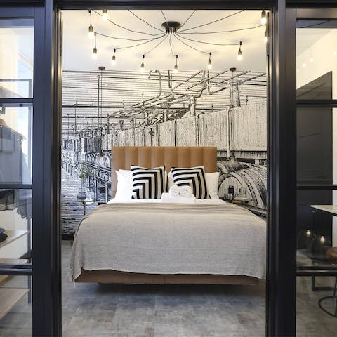 Fall asleep in the brewery-inspired bedroom, nodding to the building's 1800s past