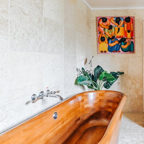 Take a long soak in the unique bath tub