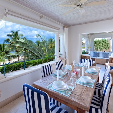 Dine on delicious meals cooked by the in-house chef on your private balcony