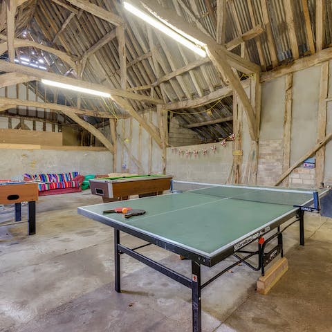 Test your competitive edge in the games barn – there's table tennis, pool, darts and much more