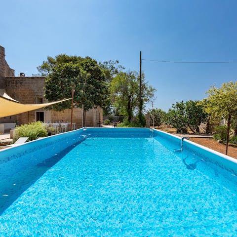 Plunge into the private outdoor pool when the heat turns up on summer days
