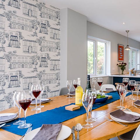 Enjoy a cosy family dinner around the large table