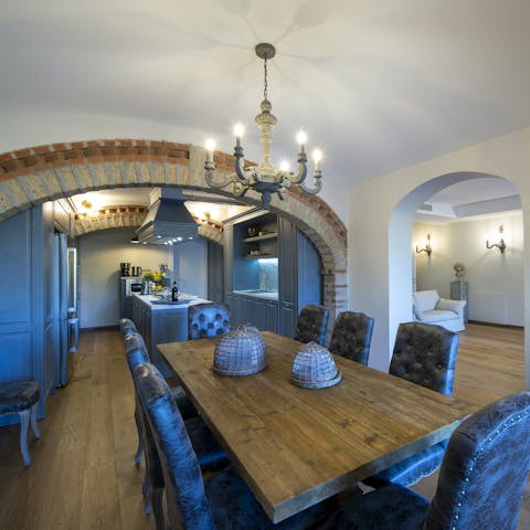 Embrace your old-world surroundings with stone archways and chandeliers inside