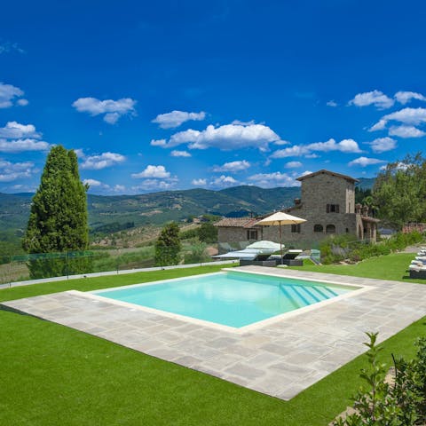 Cool off with a view of the Tuscan hills at one of two outdoor pools