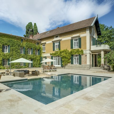 Lounge by the sleek pool