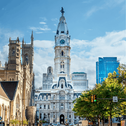 Visit Philadelphia City Hall, a fifteen-minute walk away