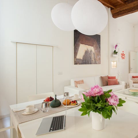 Enjoy a slow breakfast, read, write and relax from this elegant apartment 