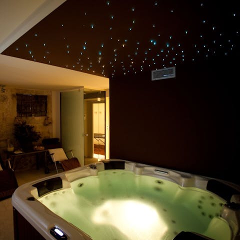 Head down to the private spa for a soak in the hot tub or sauna session