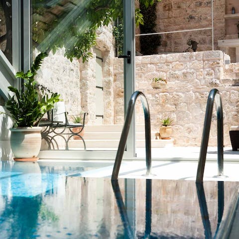 Enjoy a dip in the private swimming pool, which can be an indoor or outdoor pool