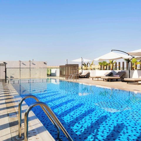Cool off during the height of Dubai's summer in the building's swimming pool