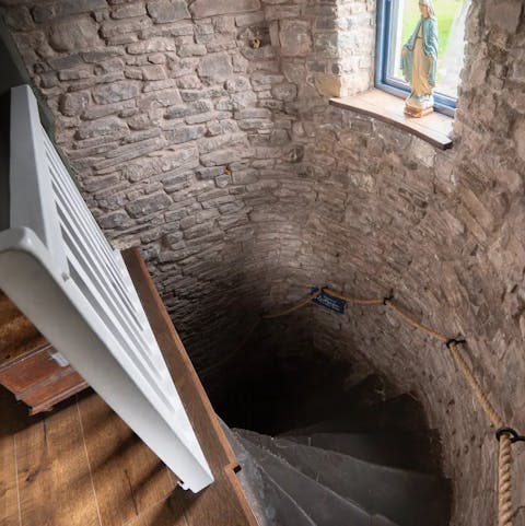 Step into the home's rich past with a walk up the stone spiral staircase