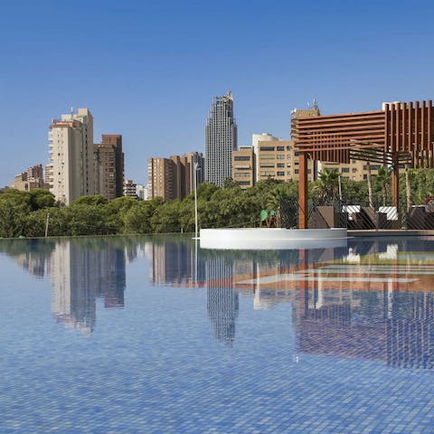Enjoy a few leisurely lengths of the resort's heated infinity pool
