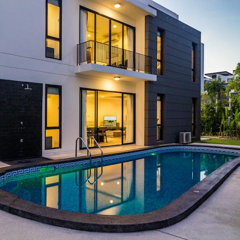 Cool off in the crystalline waters of the outdoor pool