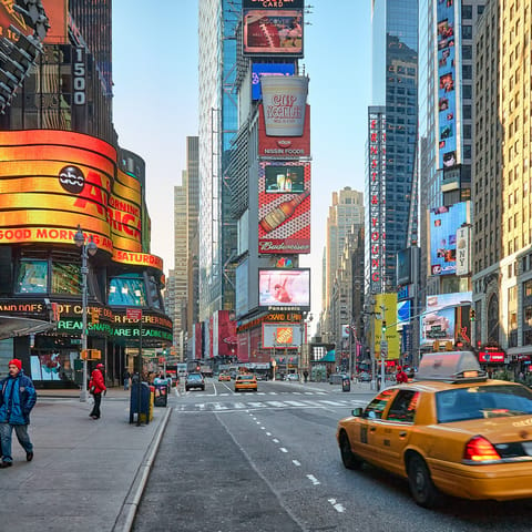 Stroll down to the bustling Times Square and its boundless entertainment