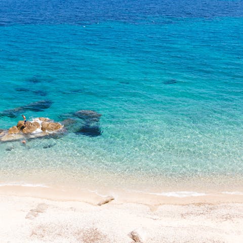 Explore Mykonos' pristine beaches, the nearest is just a few minutes' walk away
