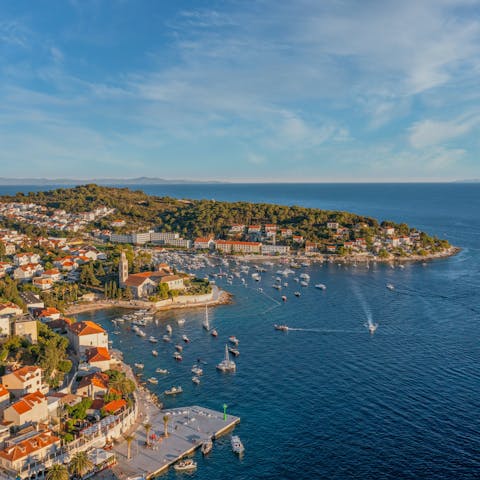 Explore the Hvar coastline, with the closest beach just 70 metres away