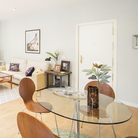 Serve up some Spanish wine and cheeses at the dining area