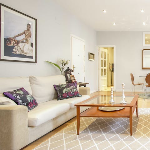Stretch out in the plush living area after fun-filled days out in the city