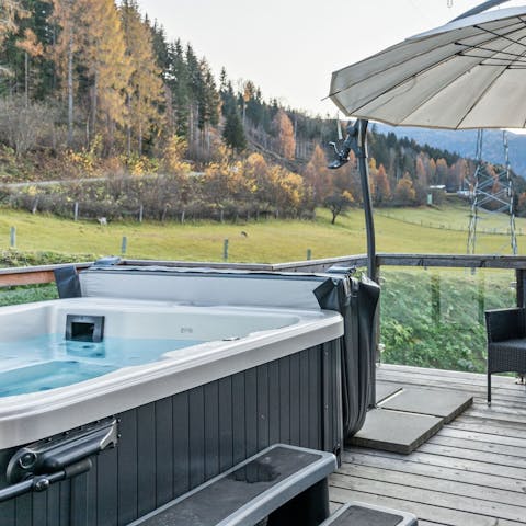 Make your way to the hot tub after a day of adventure  