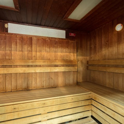 Sit back and work up a sweat in the resort's shared sauna