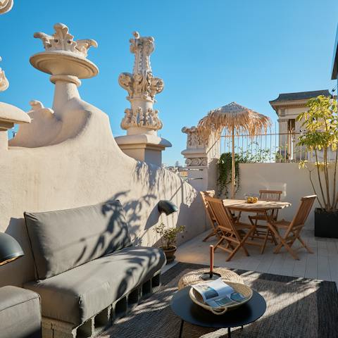 Entertain outdoors on the characterful terrace