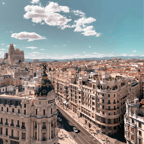 Hop on the metro and visit the iconic Gran Vía, twenty minutes away