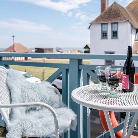 Enjoy your evening wine from the bedroom balcony after a day on Aldeburgh Beach