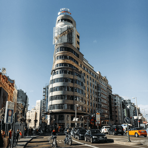 Stay just a ten-minute stroll from Madrid's most famous street, Gran Vía