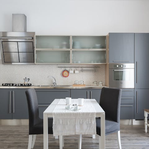Start mornings with fresh coffee and pastries in the bright kitchen