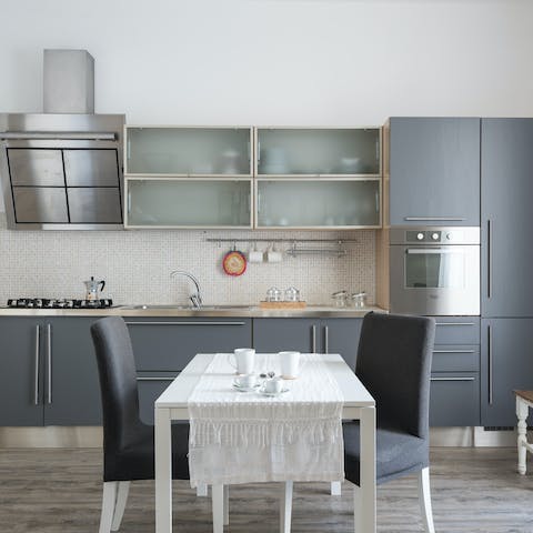 Start mornings with fresh coffee and pastries in the bright kitchen