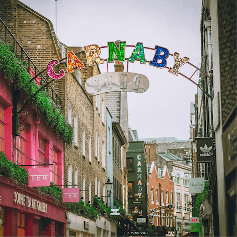 Soak up the good vibes of Soho's Carnaby Street, just fourteen-minutes away on foot 