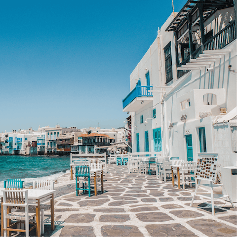 Make the ten-minute drive to Mykonos Town for lively nightlife, charming boutiques and delicious eateries